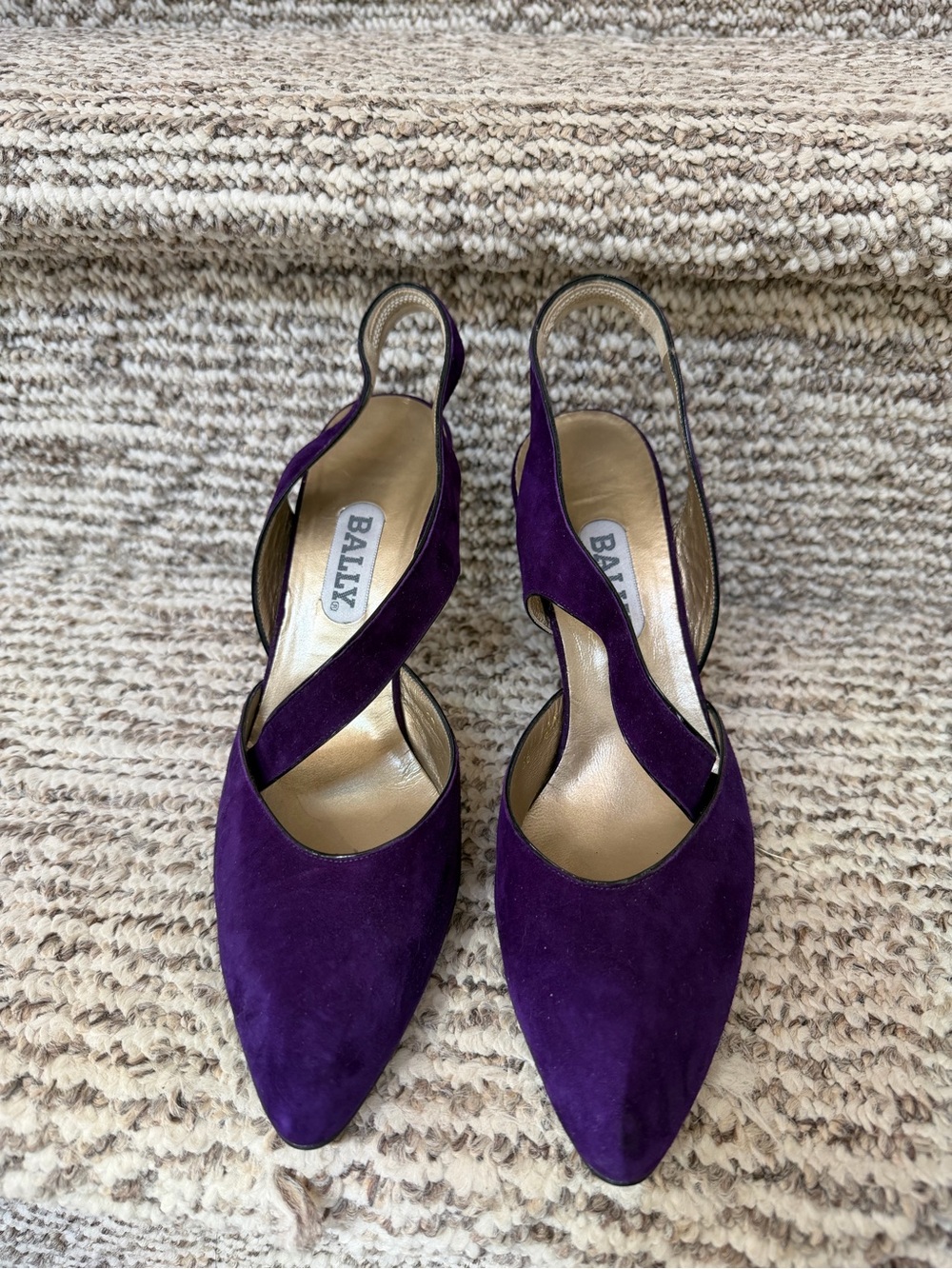 Authentic Bally Deep Purple Suede Slingback Pumps Made In Italy